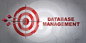 Programming concept: target and Database Management on wall background