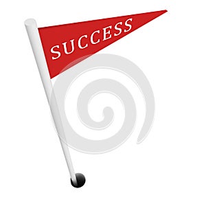 Success red golf flag in hole on white surface