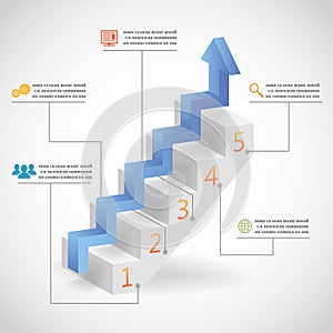Success Steps Concept Arrow and Staircase Infographic Icons Vector Illustration