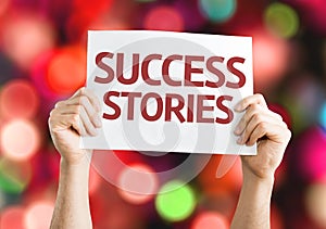 Success Stories card with colorful background with defocused lights