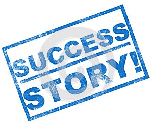 success story stamp in blue color, competition concept