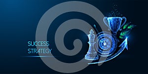 Success strategy, achievment, leadership vision futuristic concept on dark blue background