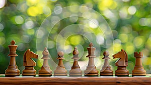 Success strategy chess game symbolizing leadership on blurred background with copy space