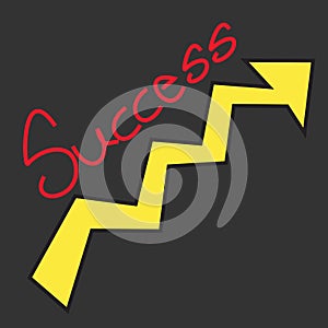 Success text with growth arrow on black background