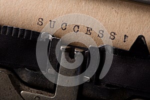 success - text typed on the vintage typewriter