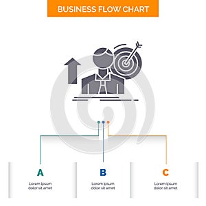 success, user, target, achieve, Growth Business Flow Chart Design with 3 Steps. Glyph Icon For Presentation Background Template