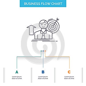 success, user, target, achieve, Growth Business Flow Chart Design with 3 Steps. Line Icon For Presentation Background Template