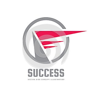 Success - vector business logo template concept illustration. Abstract geometric design elements. Red wing in circle shape.
