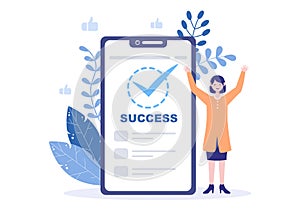 Success Vector Illustration Of Achieving Vision, Goal, Planning, Target, Strategy, Action, Consistency To Success. Landing Page