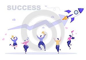 Success Vector Illustration Of Achieving Vision, Goal, Planning, Target, Strategy, Action, Consistency To Success. Landing Page