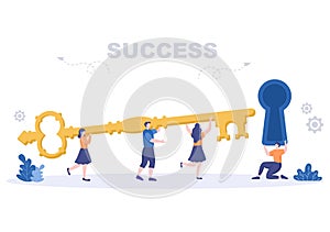 Success Vector Illustration Of Achieving Vision, Goal, Planning, Target, Strategy, Action, Consistency To Success. Landing Page