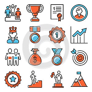 Success and Victory Icons Set on White Background. Vector