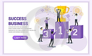 Success web banner concept. Businessman winning in competition. Getting trophy award or prize for achievement. business leader to