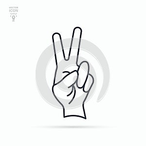 Success, winner concept line icon. Victory or peace hand gesture V sign, Isolated vector illustration.