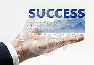 Success word with business financial growing graph chart