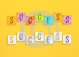 Success word on colored note paper stickers