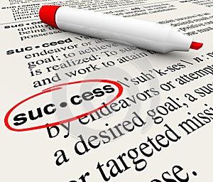 Success Word Definition Circled in Dictionary