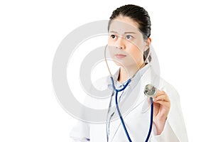 Successful asian woman doctor use stethoscope to auscultation photo