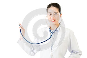 Successful asian woman doctor use stethoscope to auscultation photo