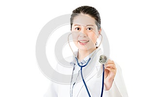 Successful asian woman doctor use stethoscope to auscultation photo