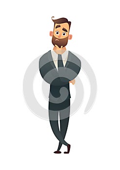 Successful beard businessman character have question business man think about something