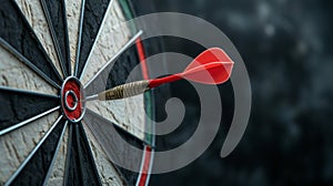 Successful Bullseye, Red Dart Hits Center Target With Precision and Accuracy