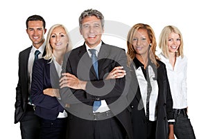 Successful business colleagues on white background