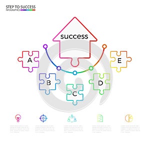 Successful business concept arrow puzzle infographic template. Infographics with icons and elements
