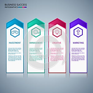 Successful business concept design marketing infographic template with icons and elements.