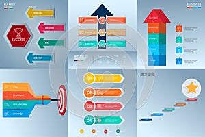 Successful business concept infographic template set. Infographics with icons and elements. Can be used for workflow layout,