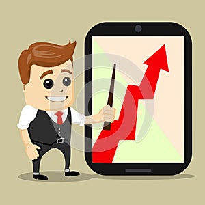 Successful business growth chart. Cartoon Vector Illustration. man with red arrow growing .