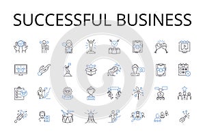 Successful business line icons collection. Profitable venture, Flourishing enterprise, Thriving operation, Lucrative