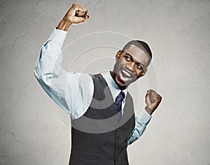 Successful business man celebrates victory