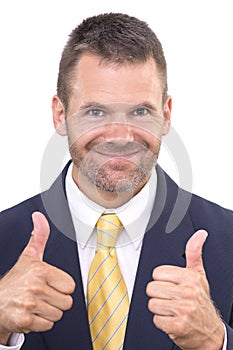 Successful business man gives thumbs up