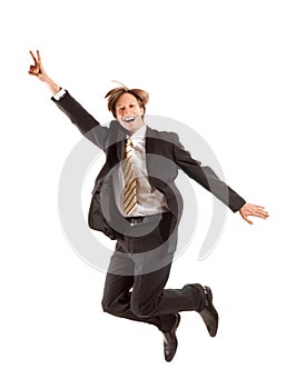 Successful business man jump