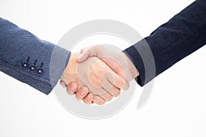 Successful business men shake hands isolated on white background