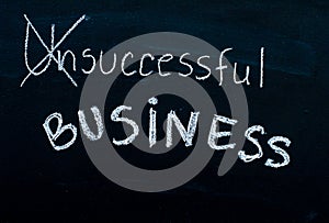 Successful business message turned from unsuccessful, handwritten with white chalk on blackboard