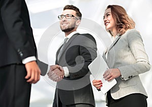 Successful business people handshake greeting deal concept