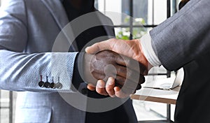 Successful business people handshaking closing a deal.