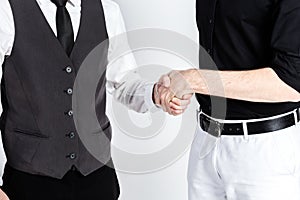 Successful business people handshaking closing a deal