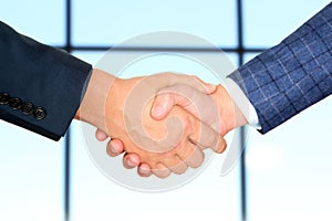 Successful business people shaking hands at the meeting.