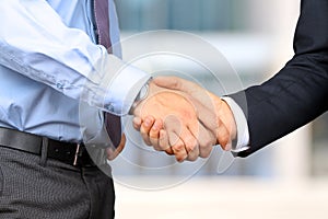 Successful business people shaking hands at the meeting