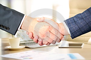 Successful business people shaking hands at the meeting