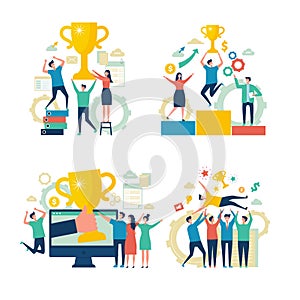 Successful business people. Working people managers rewards victory attainment estimates concept vector scenes business photo