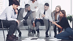 Successful business team creating new project in office