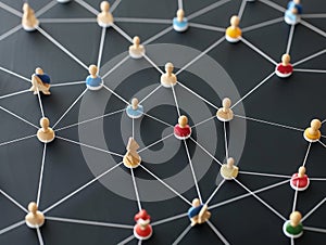 A successful business team engaged in teamwork and communication, symbolizing the interconnectedness of a social network with a