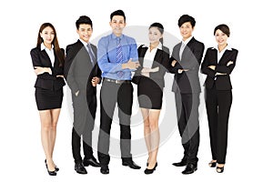 Successful business team standing on white background