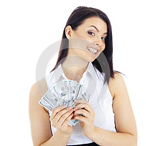 Successful business woman with cash in hand