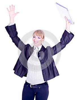 Successful business woman holding document folder