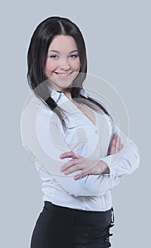 Successful business woman looking confident and smiling.
